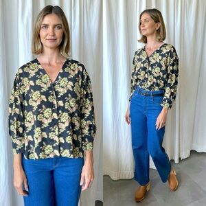 No. 6 Black Floral Button Down Shirt